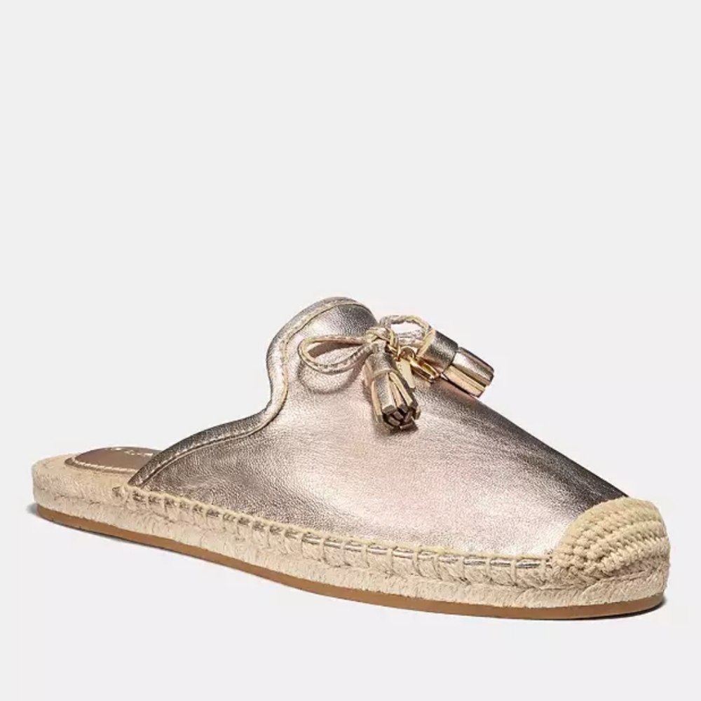 Coach Cassidy Metallic Leather Slip On Espadrille Mules - Picture 1 of 12